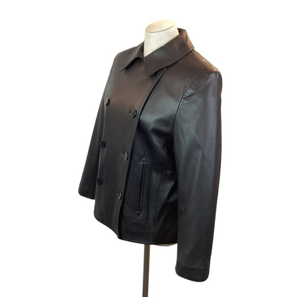 Lauren Ralph Lauren Womens Petite Medium Double-Breasted Leather Jacket Black - Picture 4 of 12